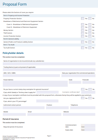 Commercial Property Owners Insurance Proposal Form