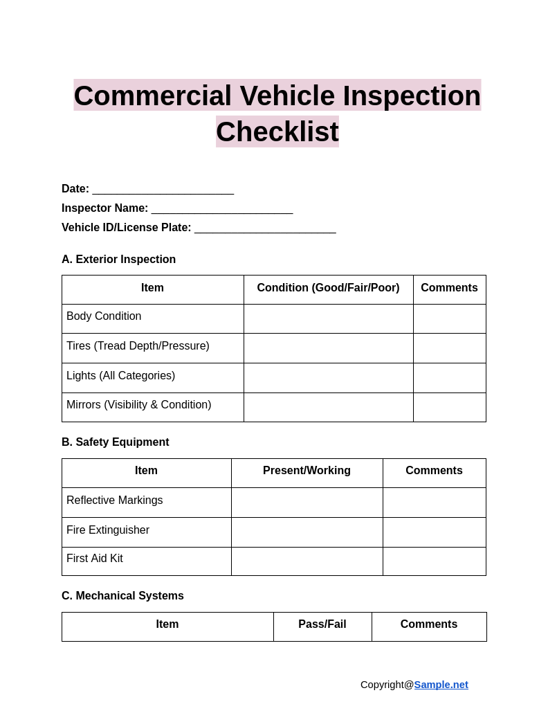 Commercial Vehicle Inspection Checklist Google Docs 12 31 2024 03 59 PM