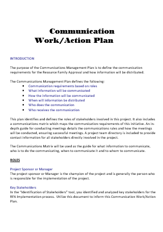 Communication Work Action Plan