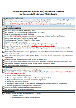 Community Shelters and Media Events Deployment Checklist