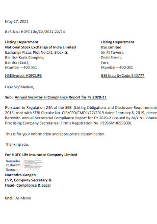 Compliance Report Letter