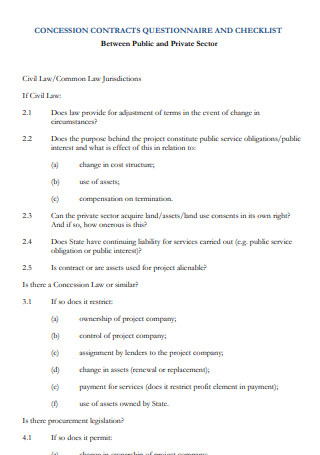 Concession Contracts Questionnaire Checklist