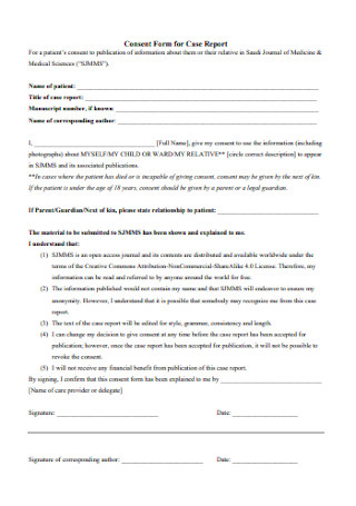 Consent Form for Case Report 