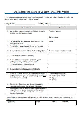 Consent Process Checklist