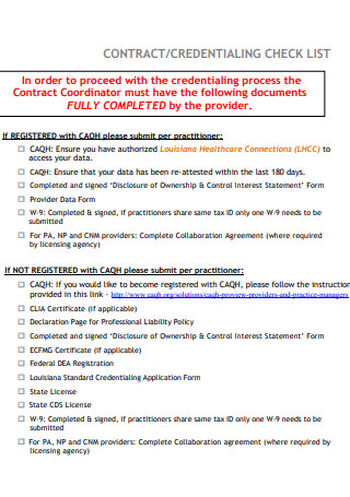 Contract Credentialing Checklist