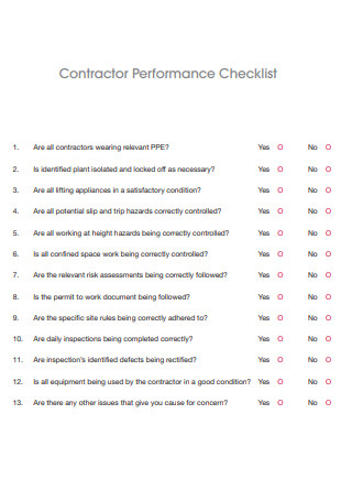 Contractor Performance Checklist