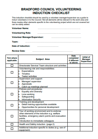 Council Volunteering Induction Checklist