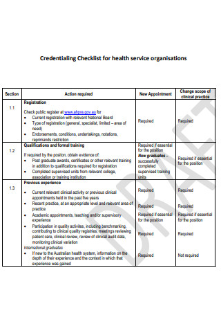 Credentialing Checklist for Health Service Organisations