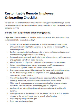 Customizable Remote Employee Onboarding Checklist