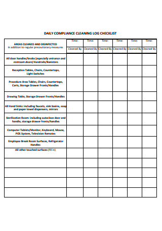 Daily Compliance Cleaning Log Checklist
