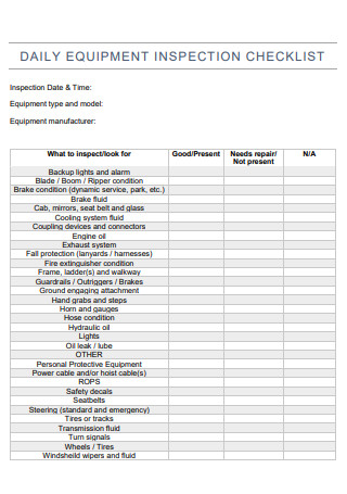 Daily Equipment Inspection Checklist