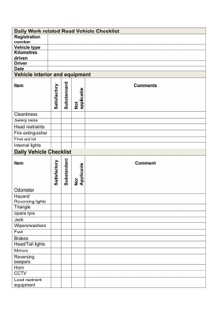 Daily Work Related Road Vehicle Checklist