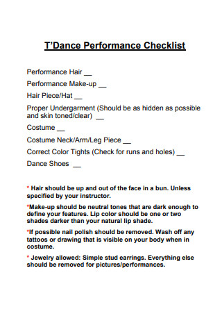 Dance Performance Checklist