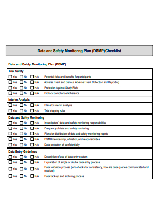 Data and Safety Monitoring Plan Checklist