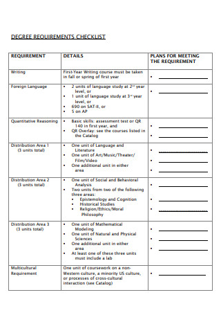 Degree Requirement Checklist