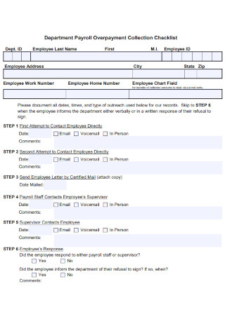 Department Payroll Overpayment Collection Checklist