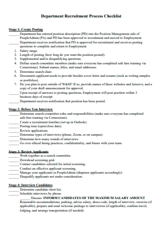 Department Recruitment Process Checklist