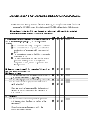 Department of Defense Research Checklist