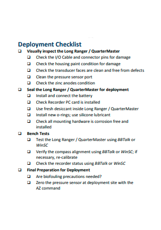 Deployment Checklist Example