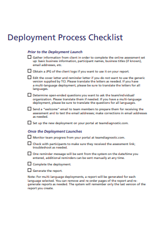 Deployment Process Checklist