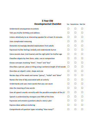 Developmental Checklist in PDF
