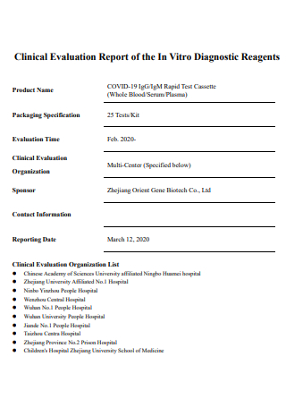 Diagnostic Reagents Clinical Evaluation Report