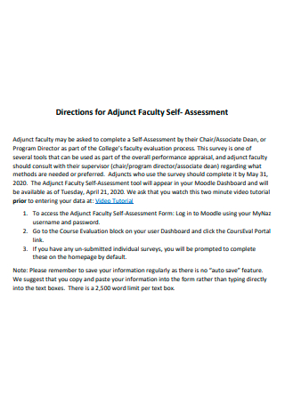 Directions For Faculty Self Assessment