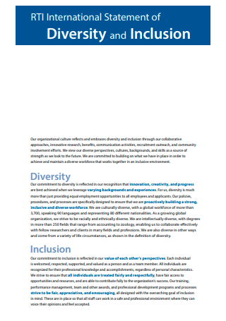 Diversity and Inclusion International Statement
