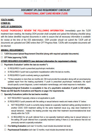 Document Upload Requirement Checklist