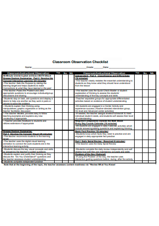 Draft Classroom Observation Checklist