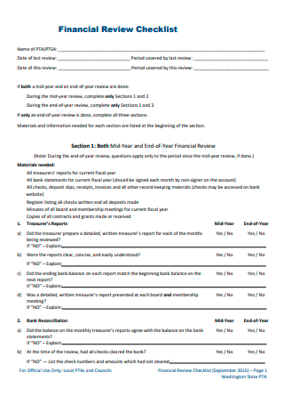Draft Financial Review Checklist