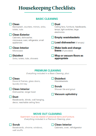 Draft Housekeeping Checklist
