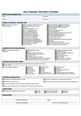 Draft New Employee Orientation Checklist