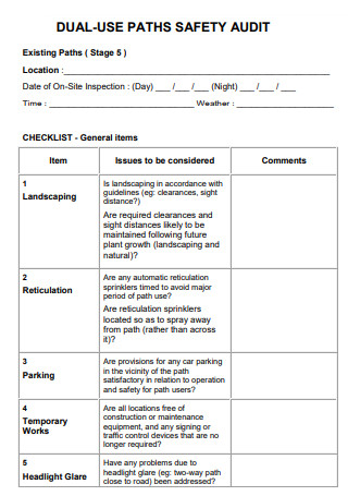 Dual Use Paths Safety Audit Checklist