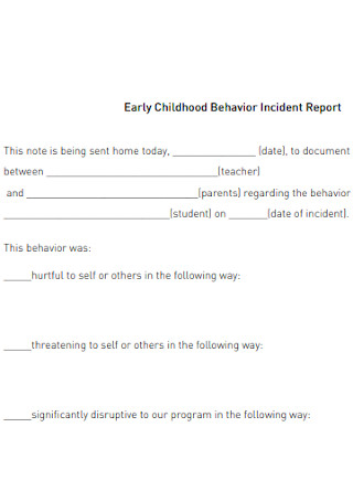 Early Childhood Behavior Incident Report