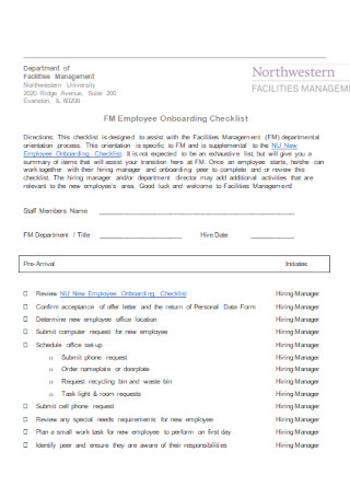 Employee Facilities Onboarding Checklist
