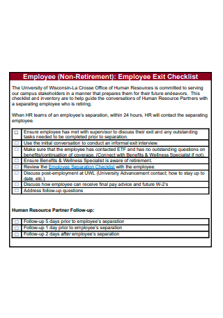 Employee Non Retirement Exit Checklist