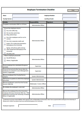 Employee Termination Checklist Format