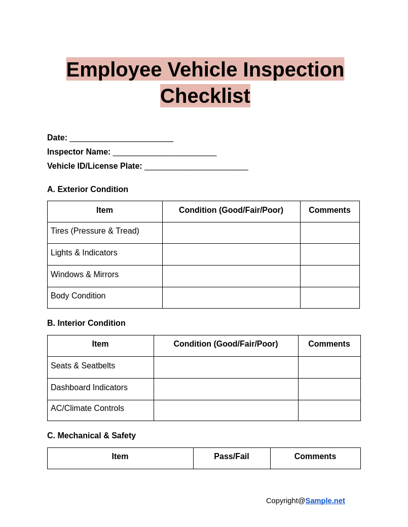 Employee Vehicle Inspection Checklist Google Docs 12 31 2024 03 59 PM