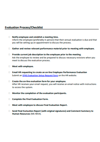 Evaluation Process Checklist