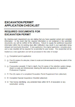 Excavation Permit Application Checklist