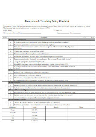 Excavation Trenching Safety Checklist