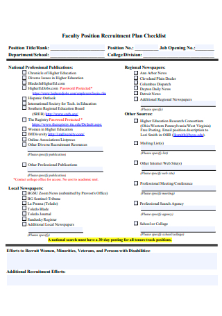 Faculty Position Recruitment Plan Checklist