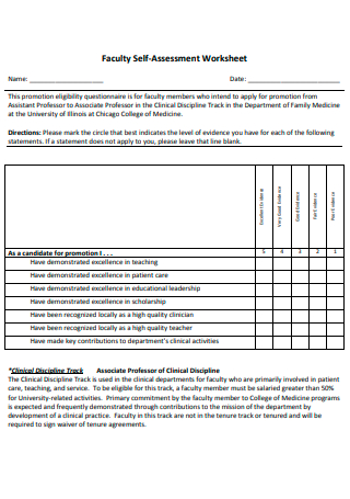 Faculty Self Assessment Worksheet