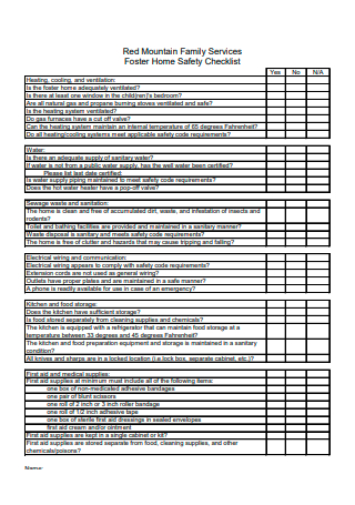 Family Services Home Safety Checklist