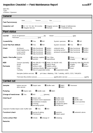 Field Maintenance Report Inspection Checklist