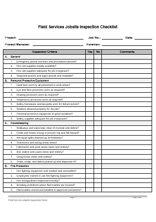 Field Services Job Site Inspection Checklist