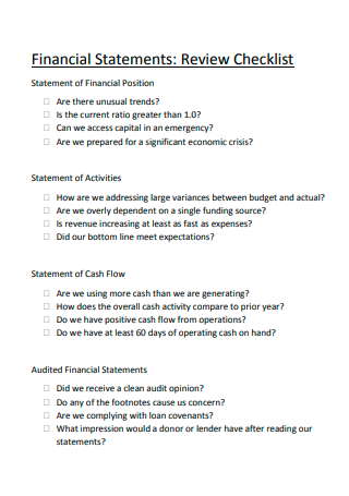 Financial Statement Review Checklist Template