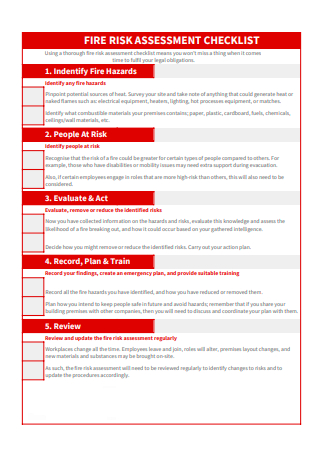 Fire Risk Assessment Checklist Template