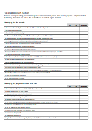 Fire Risk Assessment Checklist in PDF